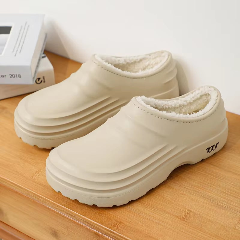 Waterproof Slipper Add Cotton Thick Bottom Kitchen Shoes Chef Non-Slip Men'S Work Shoes Soft and Comfortable Wear-Resistant Warm